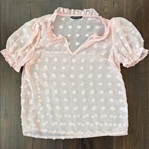SHEIN Blush Pink Polka Dot Ruffle Top